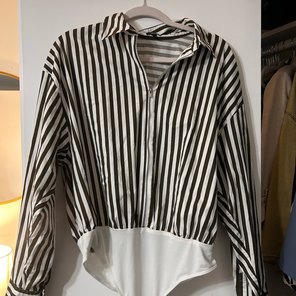 Express Olive and Cream Striped Top